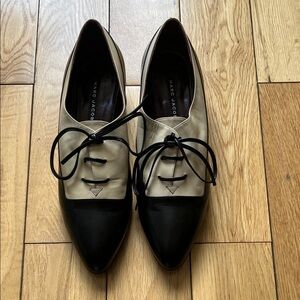 Marc Jacobs Black and Cream Soft Nappa Leather 30 block Heel laced ups
